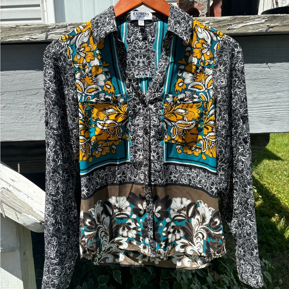70's Inspired Colorful Button-down Shirt